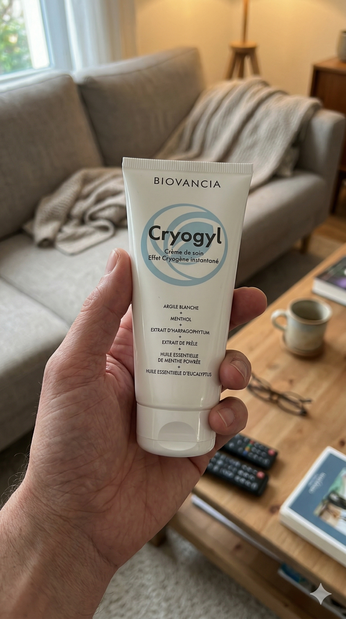Cryogyl Biovancia avis - test complet crème cryogène articulaire 6 actifs harpagophytum menthol menthe poivrée eucalyptus prêle argile blanche douleurs articulations